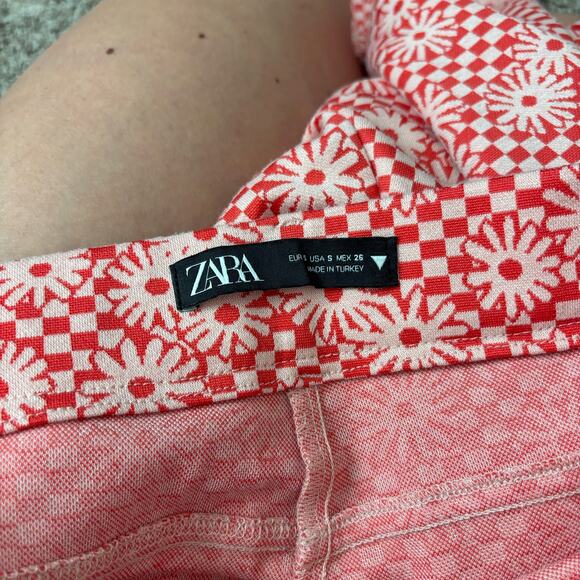 Zara Women’s Orange Daisy Print Flare Pant Sz S Split Hem Retro 70s Boho - Picture 8 of 13